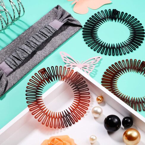 Shappy 9 Pieces Full Circular Stretch Comb Flexible Plastic Circle Comb Stretch Hair Headband Hairband Holder for Women Girls, 3 Colors(Black, Coffee, Tortoise Shell) in Saudi Arabia