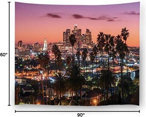 Misscc Home Decor Tapestry, Wall Hangings Beautiful Sunset of Los Angeles Downtown Skyline and Palm Trees Wall Tapestries Bedroom Living Room Dorm in Saudi Arabia