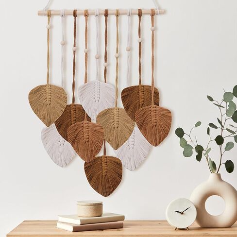 EaseMyKit Wall Hanging Decor Leaves Tapestry, Boho Wall Decor Woven Feather Handmade Yarn Tassels Leaf Macrame Wall Art Decorations for Office,Living, Bedroom, Nursery,Apartment Room,16x26 Inch(Blue) in Saudi Arabia