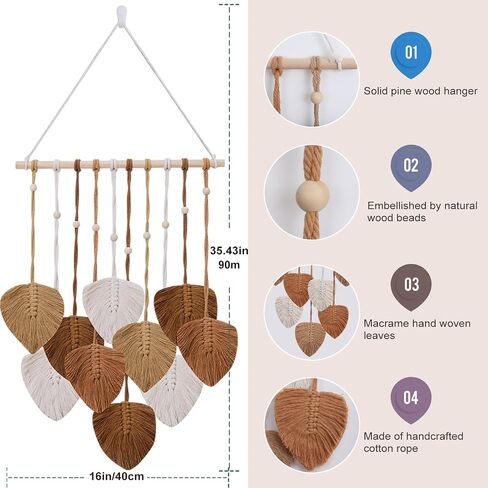 EaseMyKit Wall Hanging Decor Leaves Tapestry, Boho Wall Decor Woven Feather Handmade Yarn Tassels Leaf Macrame Wall Art Decorations for Office,Living, Bedroom, Nursery,Apartment Room,16x26 Inch(Blue) in Saudi Arabia