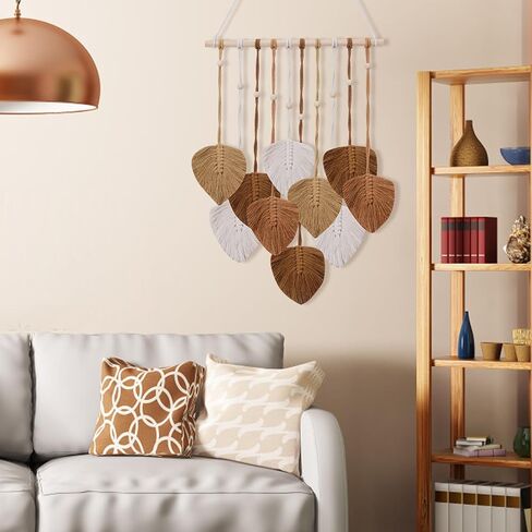 EaseMyKit Wall Hanging Decor Leaves Tapestry, Boho Wall Decor Woven Feather Handmade Yarn Tassels Leaf Macrame Wall Art Decorations for Office,Living, Bedroom, Nursery,Apartment Room,16x26 Inch(Blue) in Saudi Arabia