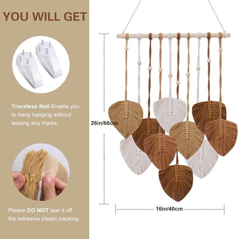 EaseMyKit Wall Hanging Decor Leaves Tapestry, Boho Wall Decor Woven Feather Handmade Yarn Tassels Leaf Macrame Wall Art Decorations for Office,Living, Bedroom, Nursery,Apartment Room,16x26 Inch(Blue) in Saudi Arabia