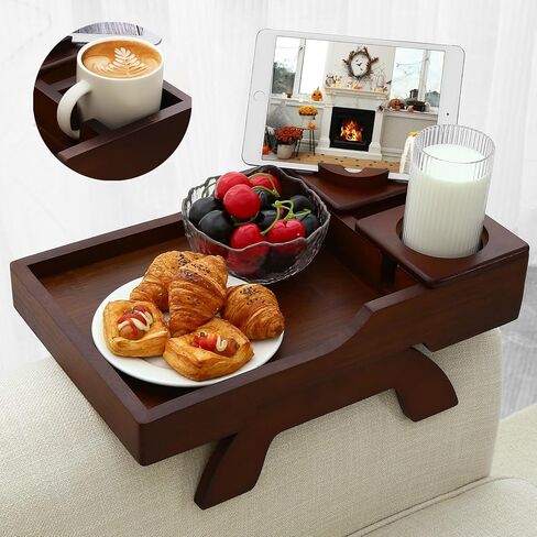 Couch Arm Tray, Multi-Function Folding Sofa Armrest Tray with 360°Rotating Phone&Pad Bracket, TV Tray for Eating and Beverage in Kuwait