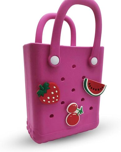 Small Rubber Beach Bag Simple Modern Waterproof Mini Eva Tote Pool Bag With Holes and Crossbody Strap For Women (BLACK) in Saudi Arabia