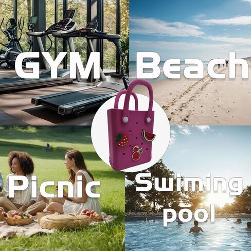 Small Rubber Beach Bag Simple Modern Waterproof Mini Eva Tote Pool Bag With Holes and Crossbody Strap For Women (BLACK) in Saudi Arabia