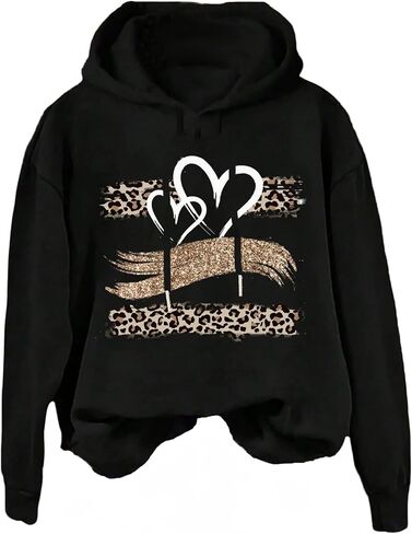 SweatyRocks Women's Cute Hoodies Long Sleeve Leopard Heart Graphic Sweatshirt Pullover Tops Fall Outfits in Saudi Arabia