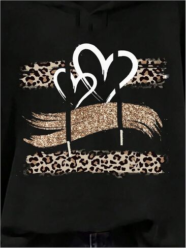 SweatyRocks Women's Cute Hoodies Long Sleeve Leopard Heart Graphic Sweatshirt Pullover Tops Fall Outfits in Saudi Arabia