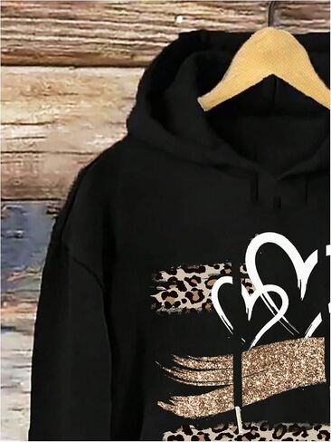 SweatyRocks Women's Cute Hoodies Long Sleeve Leopard Heart Graphic Sweatshirt Pullover Tops Fall Outfits in Saudi Arabia