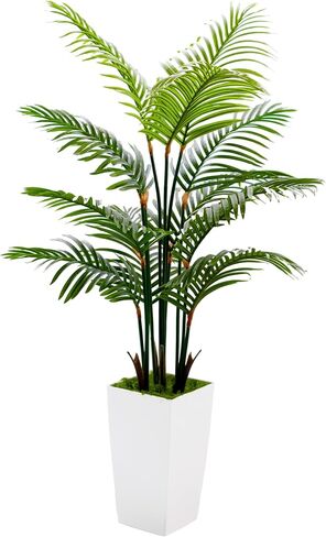 Artificial Palm Tree 5FT - Real Touch Artificial Trees with White Tall Planter - Faux Tropical Areca Floor Large Plants in Pot - Evergreen Fake Silk Tree for Home Office Living Room Décor Indoor in Saudi Arabia