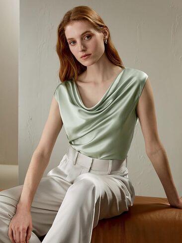 قميص LilySilk حريري 100% برقبة على شكل بومة للنساء بدون أكمام ملابس علوية أنيقة للصيف بدون أكتاف تي شيرت للسيدات in Saudi Arabia