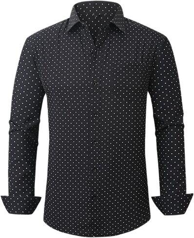 Men's Dress Shirt Long Sleeve Button Down Printed Shirt Business Casual Stretch Wrinkle-Free Shirt in Saudi Arabia