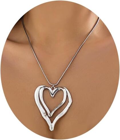 Y2k Gold Large Chunky Lrregular Heart Necklaces for Women Silver Double Chunky Puffy Heart Pendant Necklace Statement Jewelry Gift for Women in Saudi Arabia