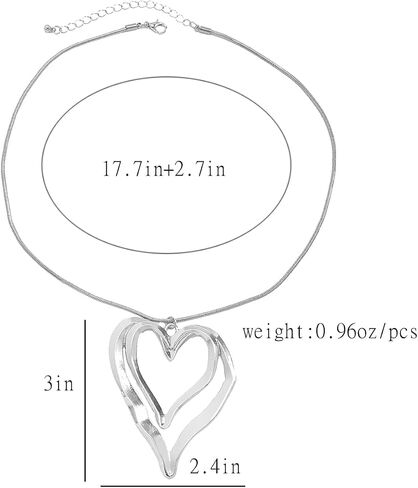 Y2k Gold Large Chunky Lrregular Heart Necklaces for Women Silver Double Chunky Puffy Heart Pendant Necklace Statement Jewelry Gift for Women in Saudi Arabia