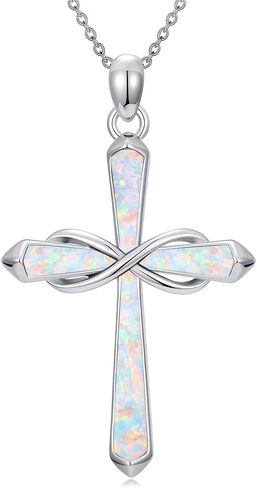 Opal Cross Necklace 925 Sterling Silver Infinity/Stethoscope/Musical Note Pendant Necklaces Faith Jewelry Christmas Gifts for Women Her in Saudi Arabia