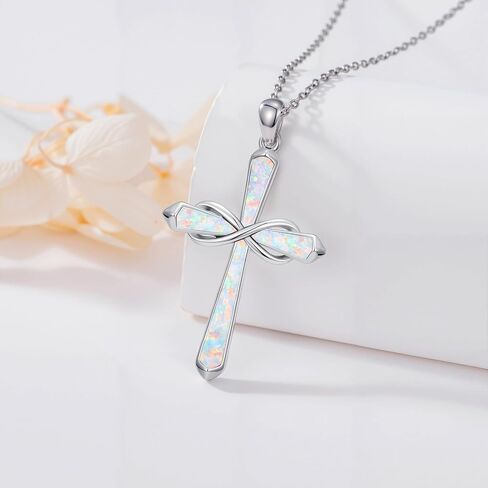 Opal Cross Necklace 925 Sterling Silver Infinity/Stethoscope/Musical Note Pendant Necklaces Faith Jewelry Christmas Gifts for Women Her in Saudi Arabia