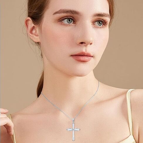 Opal Cross Necklace 925 Sterling Silver Infinity/Stethoscope/Musical Note Pendant Necklaces Faith Jewelry Christmas Gifts for Women Her in Saudi Arabia