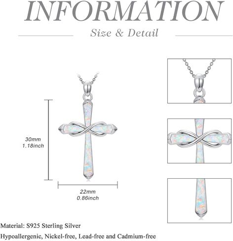 Opal Cross Necklace 925 Sterling Silver Infinity/Stethoscope/Musical Note Pendant Necklaces Faith Jewelry Christmas Gifts for Women Her in Saudi Arabia
