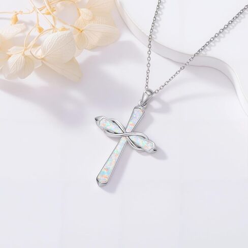 Opal Cross Necklace 925 Sterling Silver Infinity/Stethoscope/Musical Note Pendant Necklaces Faith Jewelry Christmas Gifts for Women Her in Saudi Arabia