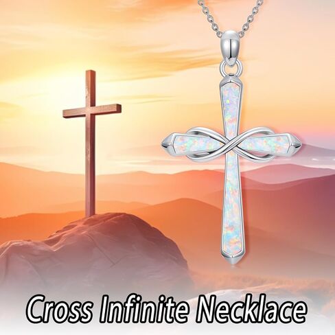 Opal Cross Necklace 925 Sterling Silver Infinity/Stethoscope/Musical Note Pendant Necklaces Faith Jewelry Christmas Gifts for Women Her in Saudi Arabia