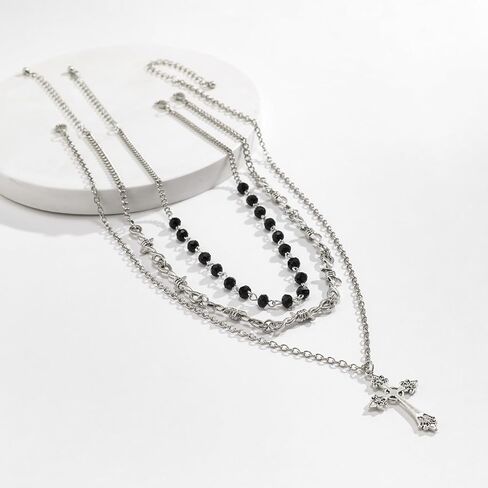 LAKIYOYO القوطية الصليب الطبقات قلادة القوطي الأسود حبة الصليب قلادة قلادة متعدد الطبقات الرجعية Y2k الشرير هالوين مجوهرات هدية للنساء in Kuwait