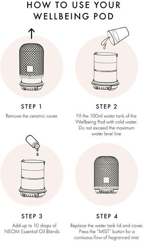 NEOM – Wellbeing Pod | Essential Oil Diffuser for Home | Aromatherapy Diffuser | Ceramic Cover, LED Light & Timer | Plug in Diffuser for Essential Oils | Home Fragrance in Kuwait