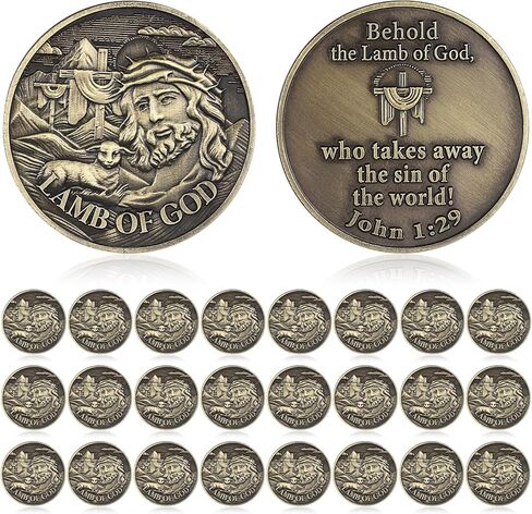 12 Pcs Lamb of God Coin John 1: 29 Easter Challenge Christian Coin Zinc Alloy Prayer Coin Religious Coins Gifts for Men Women Christian Church Party Prayers in Kuwait
