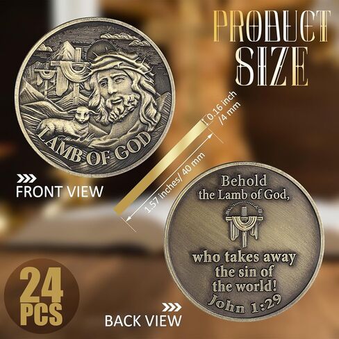 12 Pcs Lamb of God Coin John 1: 29 Easter Challenge Christian Coin Zinc Alloy Prayer Coin Religious Coins Gifts for Men Women Christian Church Party Prayers in Kuwait