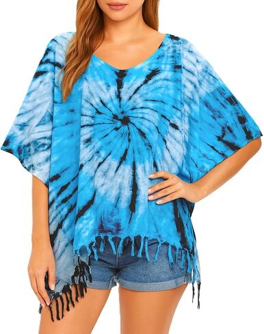 ATM Tie Dye Poncho Caftan Kaftan Blouse Tops Cover Up Real Handmade Plus Size in Saudi Arabia