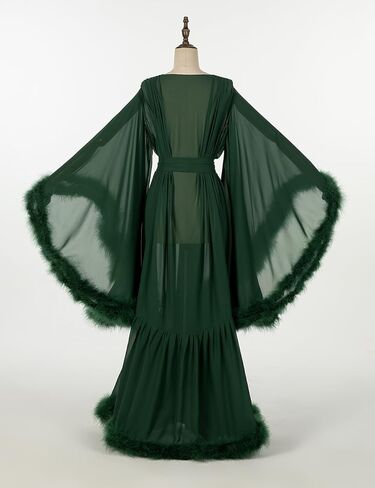Women's Sexy Feather Bridal Robe Long Old Hollywood Chiffon Robe Sheer Maternity for Photoshoot Sleepwear Nightgown Bathrobe in Saudi Arabia