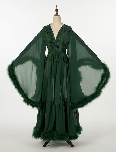 Women's Sexy Feather Bridal Robe Long Old Hollywood Chiffon Robe Sheer Maternity for Photoshoot Sleepwear Nightgown Bathrobe in Saudi Arabia