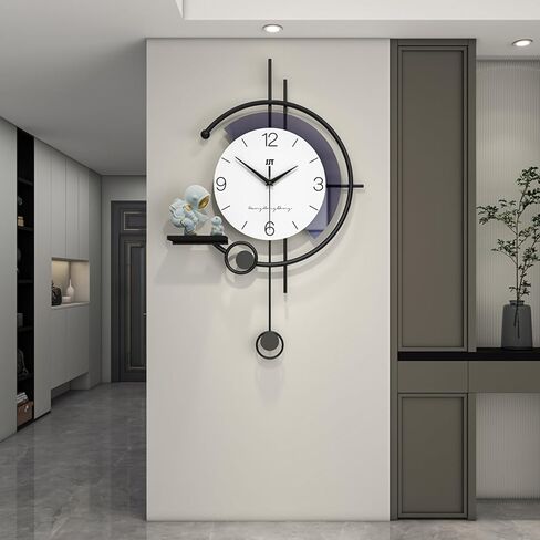 ساعة حائط حديثة لديكور غرفة المعيشة، ساعة حائط سوداء كبيرة مزخرفة مع بطارية بندول تعمل غير موقوتة للمطبخ وغرفة النوم والمكتب 23 بوصة ساعة حائط كوارتز معدنية كبيرة صامتة in Kuwait