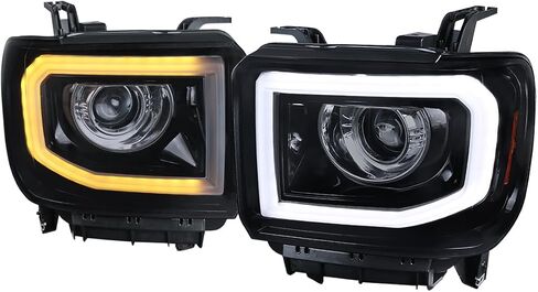 SPEC-D ضبط المصابيح الأمامية لجهاز العرض الأنبوبي LED باللون الأسود والدخان متوافق مع 2014-2015 GMC Sierra 1500 2015-2019 2500HD 3500HD مجموعة المصابيح الأمامية اليسرى + اليمنى in Saudi Arabia