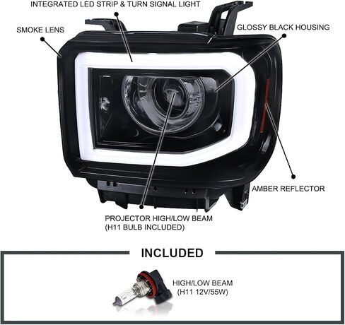 SPEC-D ضبط المصابيح الأمامية لجهاز العرض الأنبوبي LED باللون الأسود والدخان متوافق مع 2014-2015 GMC Sierra 1500 2015-2019 2500HD 3500HD مجموعة المصابيح الأمامية اليسرى + اليمنى in Saudi Arabia