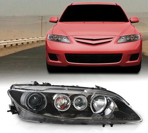 ANDPLAY مجموعة المصابيح الأمامية اليسرى واليمنى متوافقة مع Mazda 6 Mazdaspeed 2006-2007 Fit Mazda 6 (الطراز الفرعي: i،S،GS،GT) 2006 2007 2008 GP7A510L0B-PFM، GP7A510K0B-PFM عدسة شفافة in Kuwait