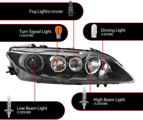 ANDPLAY مجموعة المصابيح الأمامية اليسرى واليمنى متوافقة مع Mazda 6 Mazdaspeed 2006-2007 Fit Mazda 6 (الطراز الفرعي: i،S،GS،GT) 2006 2007 2008 GP7A510L0B-PFM، GP7A510K0B-PFM عدسة شفافة in Kuwait