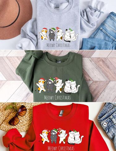Tegoprints Christmas Meowy Funny Cats Unisex Sweatshirt Adult Tops in Saudi Arabia