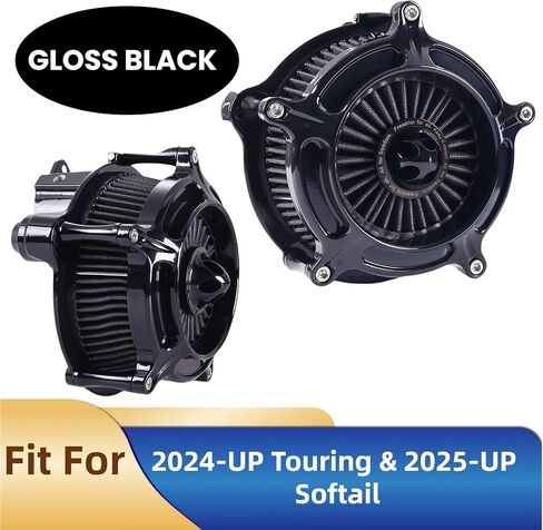 Air Cleaner Intake Filter for Harley M8 engine Street Electra Road King Glide 2024-Later Touring, Softail 2025-later (Gloss Black -Gray Filter, Spike Turbine Type) in Saudi Arabia