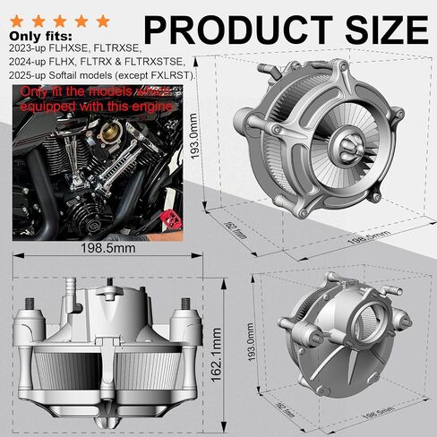 Air Cleaner Intake Filter for Harley M8 engine Street Electra Road King Glide 2024-Later Touring, Softail 2025-later (Gloss Black -Gray Filter, Spike Turbine Type) in Saudi Arabia