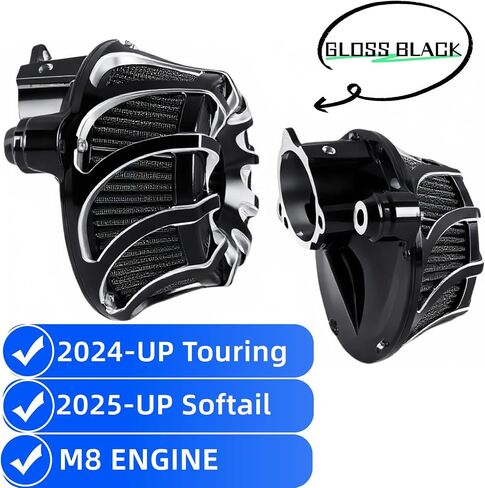 Air Cleaner Intake Filter for Harley M8 engine Street Electra Road King Glide 2024-Later Touring, Softail 2025-later (Gloss Black -Gray Filter, Spike Turbine Type) in Saudi Arabia