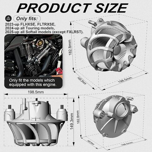 Air Cleaner Intake Filter for Harley M8 engine Street Electra Road King Glide 2024-Later Touring, Softail 2025-later (Gloss Black -Gray Filter, Spike Turbine Type) in Saudi Arabia
