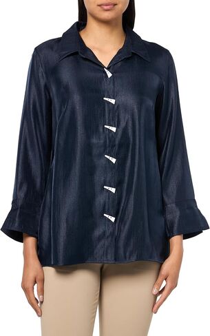 MULTIPLES Women's Turn-Up Cuff Three Quarters Sleeves Button Front Hi-Low Shirt in Saudi Arabia