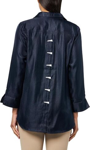 MULTIPLES Women's Turn-Up Cuff Three Quarters Sleeves Button Front Hi-Low Shirt in Saudi Arabia