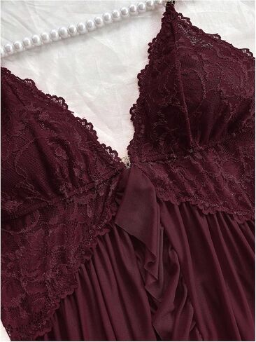 MakeMeChic Women's 2 Piece Babydoll Lingerie Set Floral Lace Ruffle Nightgown and Bow Thongs Sets in Saudi Arabia