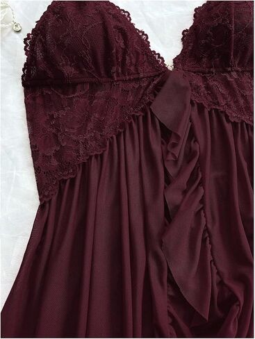 MakeMeChic Women's 2 Piece Babydoll Lingerie Set Floral Lace Ruffle Nightgown and Bow Thongs Sets in Saudi Arabia