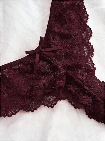 MakeMeChic Women's 2 Piece Babydoll Lingerie Set Floral Lace Ruffle Nightgown and Bow Thongs Sets in Saudi Arabia