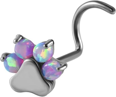 20G Cute Opal Paw Nose Screw Rings Studs for Women Hypoallergenic G23 Titanium Corkscrew Nose Stud Ring Screws Dainty Nostril Piercing Jewelry in Kuwait