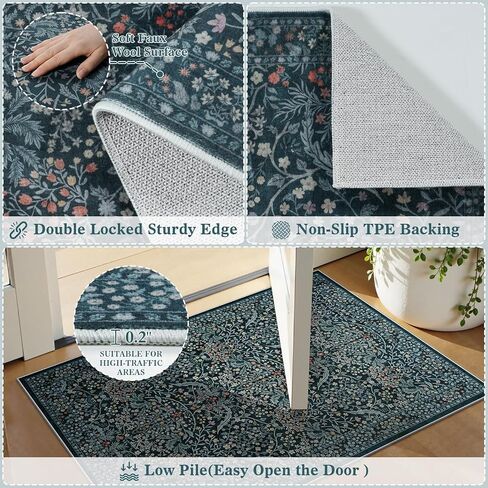 LIVEBOX Dark Green Floral Washable Area Rug 5x7 Rugs for Living Room Bedroom, Vintage Green Forest Floral Rug, Boho Non Slip Low Pile Stain Resistance Throw Carpet for Farmhouse, Dining Room, Office in Kuwait