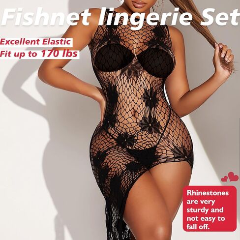 Sexy Lingerie For Women Naughty Sparkle Rhinestone Fishnet Lingerie Set Crotchless Erotic Mesh Rave Bodysuits Outfit in Saudi Arabia