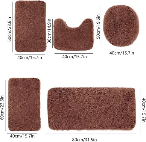 5PCS Bath Mat Solid Color Bath Mats 5 Set Bathroom Rugs for Toilet Mats Universal Soft Longhair Water Absorption Non-Slip Thick Machine Washable Easy to Dry Dark Color (Black) in Saudi Arabia