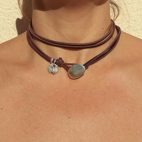 Boho Choker Necklace for Women Western Leather Shell Cord Trendy Layered Western Turquoise Accessories Necklaces Jewelry for Women in Saudi Arabia